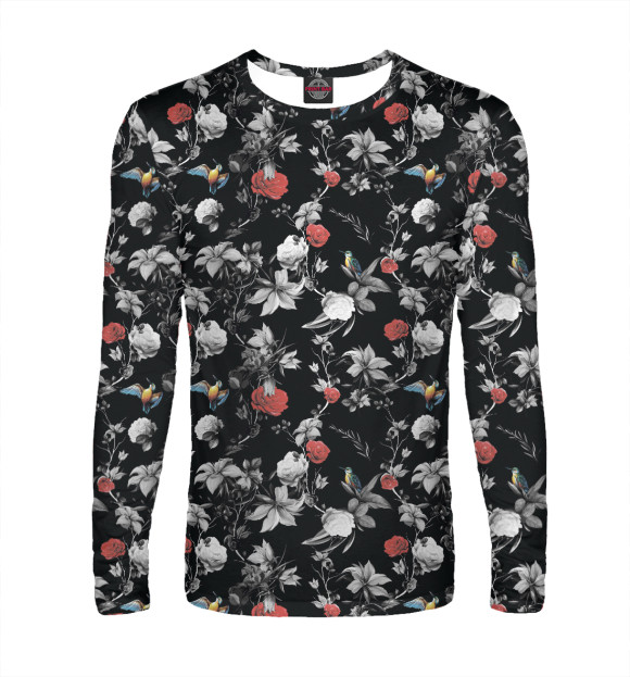 Мужской лонгслив с притом Ночные цветы цвета Белый Мужской лонгслив с изображением Ночные цветы цвета Белый