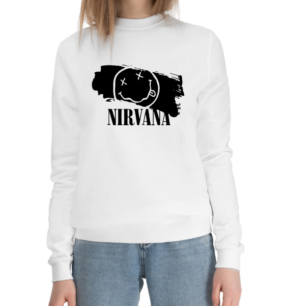 Женский хлопковый свитшот с изображением Nirvana цвета Белый