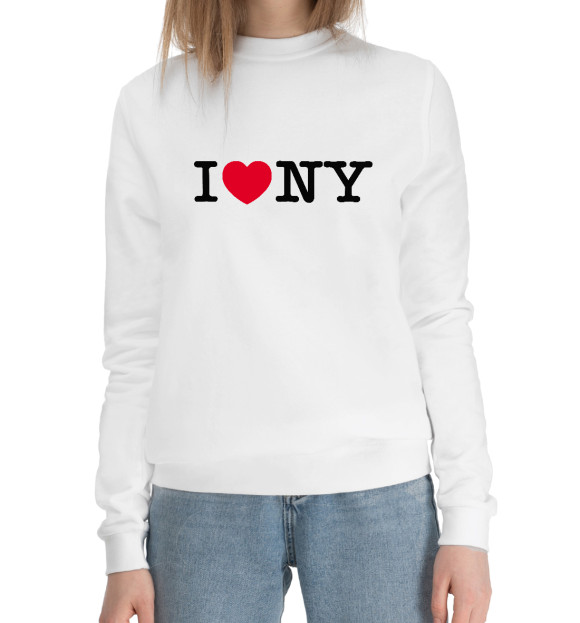 Женский хлопковый свитшот с изображением I Love New York цвета Белый