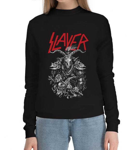 Женский хлопковый свитшот с изображением SLAYER цвета Черный