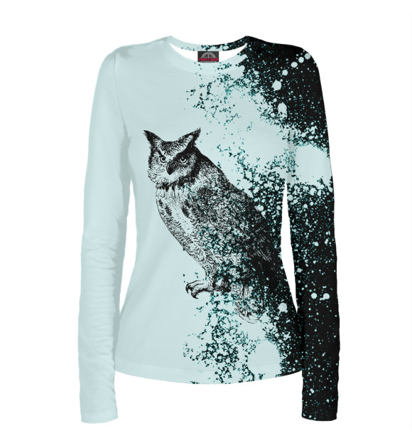 Женский лонгслив с притом Horned Owl цвета Белый Женский лонгслив с изображением Horned Owl цвета Белый