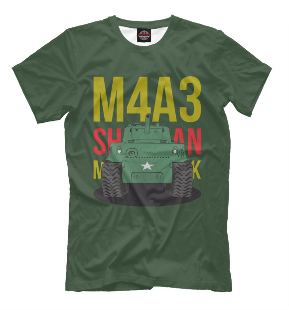 Мужская футболка с изображением Танк США M4A3 цвета Белый