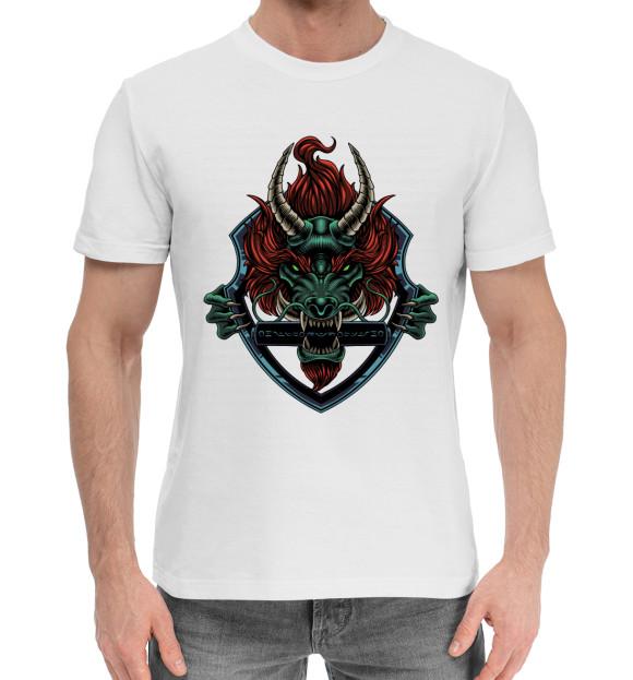 Мужская хлопковая футболка с изображением Dragon цвета Белый