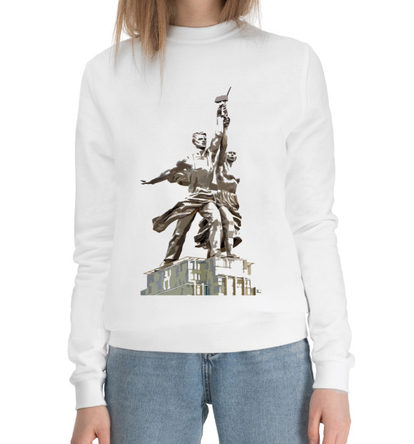 Женский хлопковый свитшот с изображением Рабочий и Колхозница цвета Белый