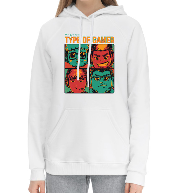 Женский хлопковый худи с изображением Type of gamer цвета Белый