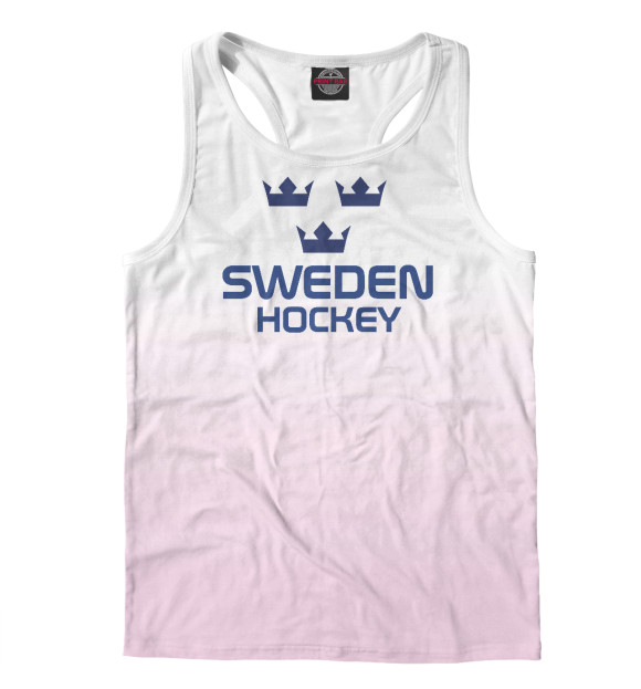 Мужская майка-борцовка с изображением Sweden Hockey цвета Белый