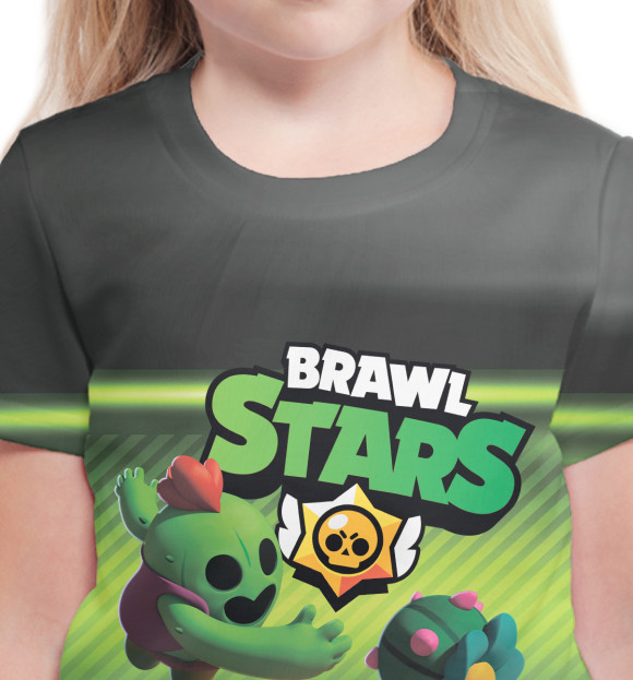 Футболка для девочек с изображением Brawn Stars Spike цвета Белый