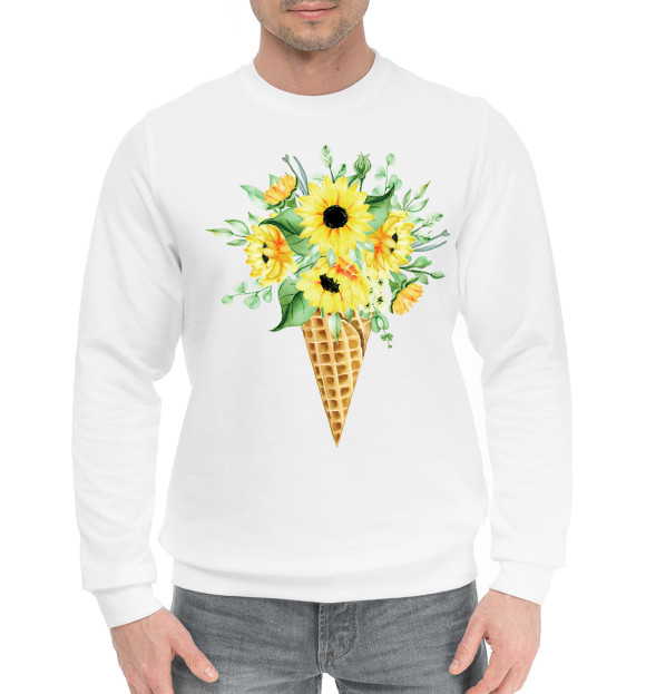 Мужской хлопковый свитшот с изображением Цветороженое цвета Белый
