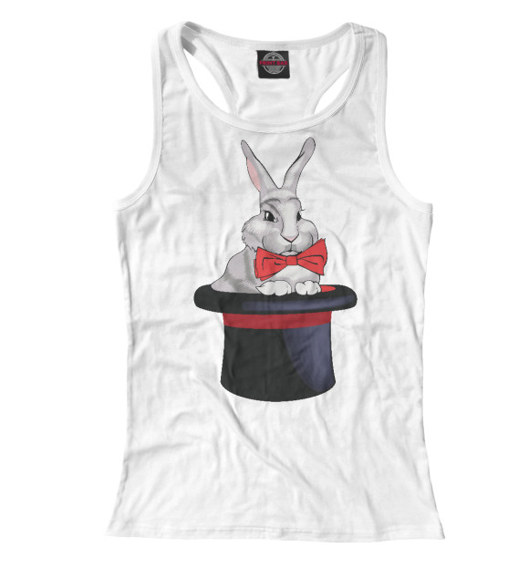 Женская майка-борцовка с изображением Кролик в шляпе цвета Белый