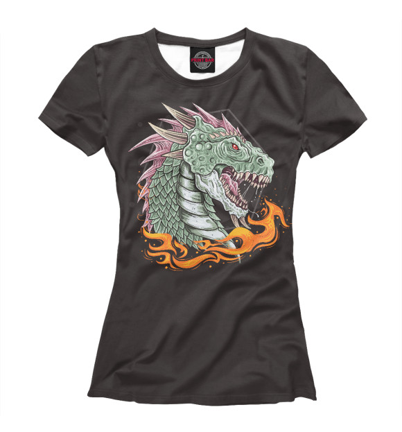 Женская футболка с изображением Дракон в огне цвета Белый