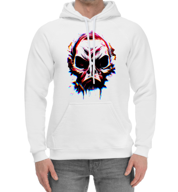 Мужской хлопковый худи с изображением Skull art цвета Белый