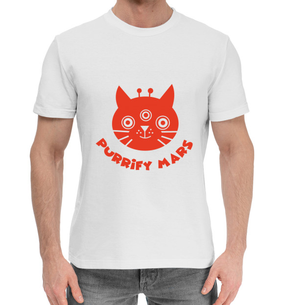 Мужская хлопковая футболка с изображением Purrify Mars цвета Белый
