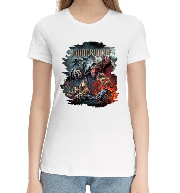 Женская хлопковая футболка с изображением Powerwolf - The Sacrament Of Sin цвета Белый