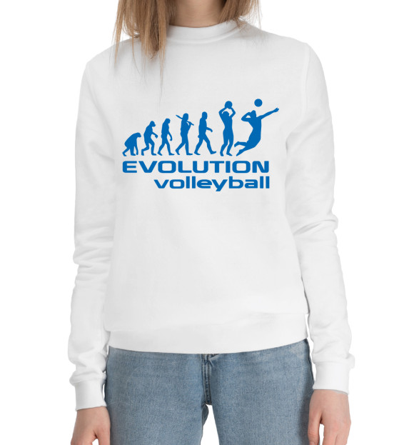 Женский хлопковый свитшот с изображением Volleyball evolution цвета Белый