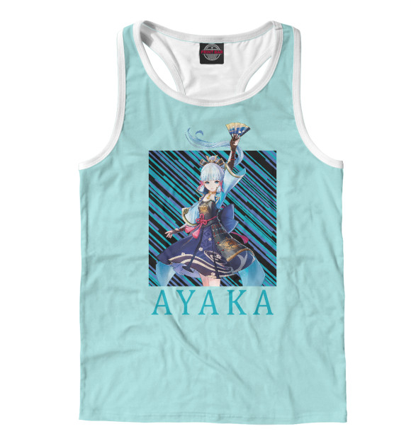 Мужская майка-борцовка с изображением Аяка Геншин импакт цвета Белый