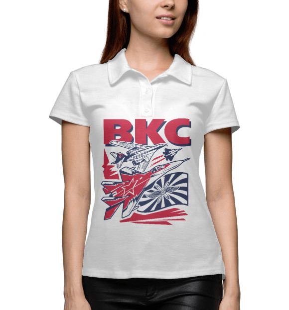 Женское поло с изображением ВКС (белый фон) цвета Белый