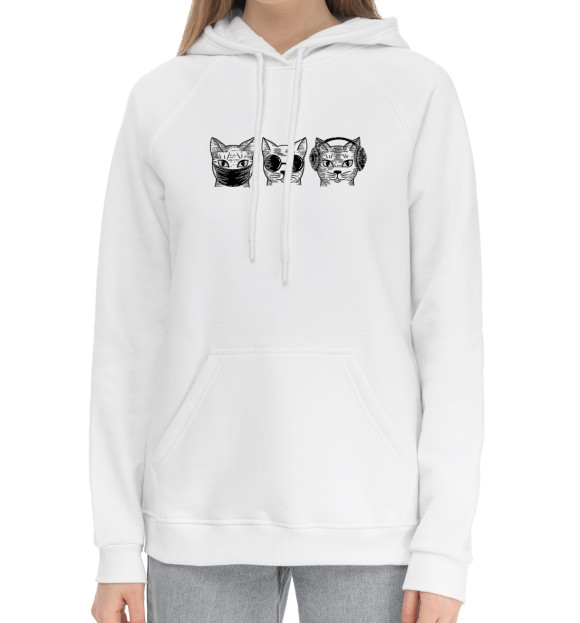 Женский хлопковый худи с притом Не говорю Не вижу Не слышу цвета Белый Женский хлопковый худи с изображением Не говорю Не вижу Не слышу цвета Белый