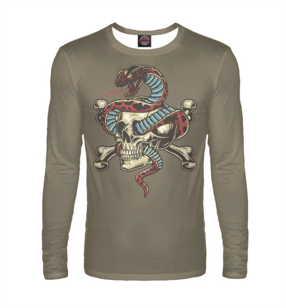 Мужской лонгслив с изображением Череп змей цвета Белый