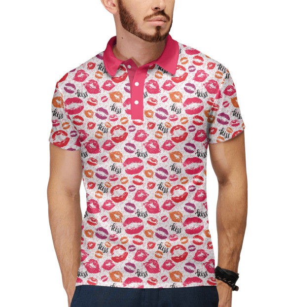 Мужское поло с изображением Поцелуи цвета Белый