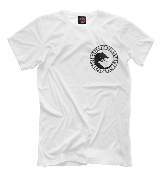 Мужская футболка с изображением Волк и руны цвета Белый