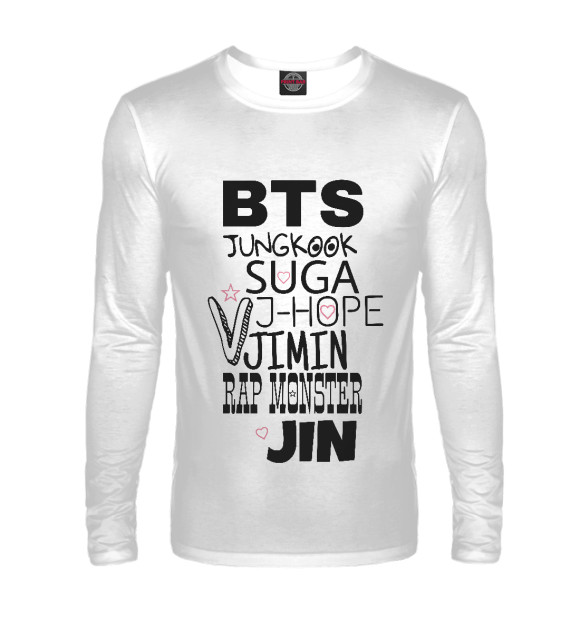 Мужской лонгслив с изображением BTS цвета Белый