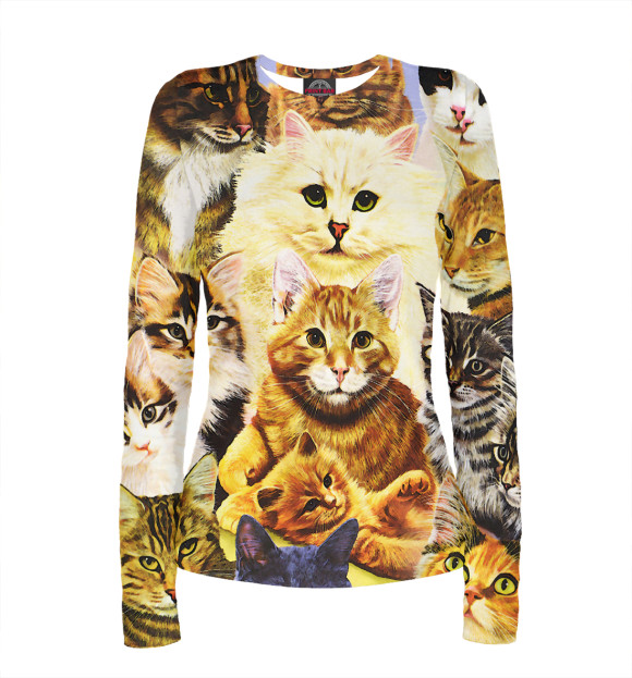 Женский лонгслив с притом Котятки цвета Белый Женский лонгслив с изображением Котятки цвета Белый