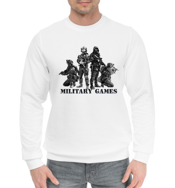 Мужской хлопковый свитшот с изображением Military Games цвета Белый