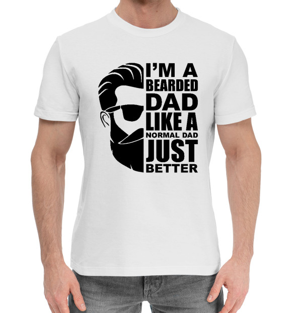Мужская хлопковая футболка с изображением Бородатый папа цвета Белый