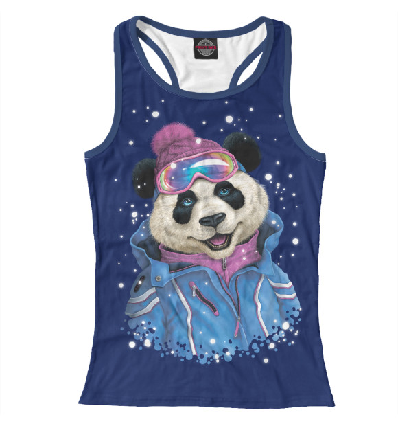 Женская майка-борцовка с изображением Панда горнолыжница цвета Белый