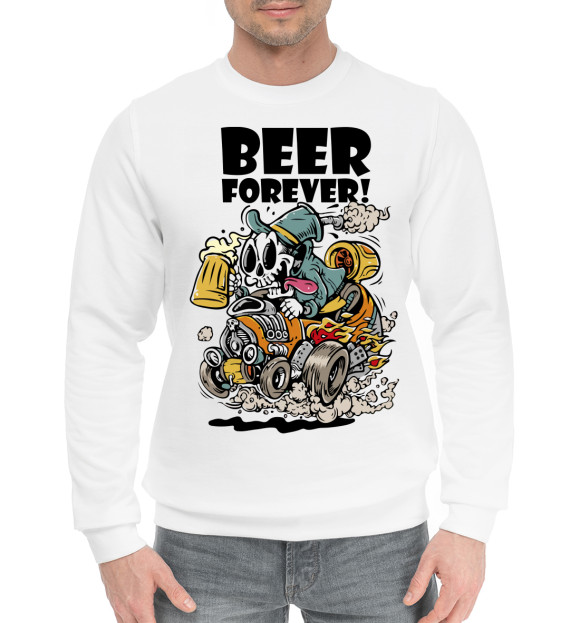 Мужской хлопковый свитшот с изображением Beer forever цвета Белый