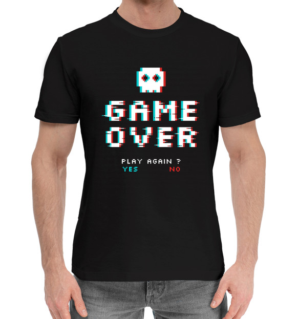 Мужская хлопковая футболка с изображением Game over цвета Черный