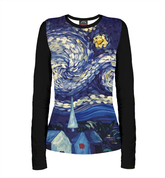 Женский лонгслив с изображением Звездная ночь цвета Белый