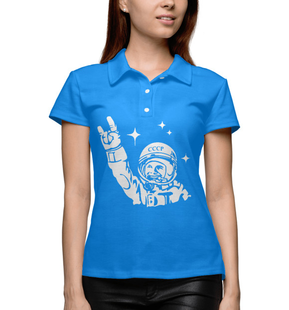Женское поло с изображением Юрий Гагарин Рокер цвета Белый