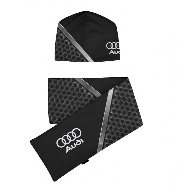 Шарф и шапка с притом Audi цвета Белый Шарф и шапка с изображением Audi цвета Белый