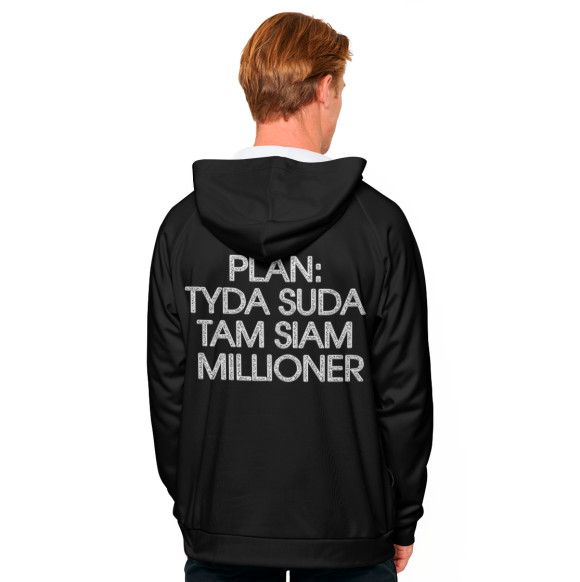 Мужское худи с изображением Plan: tuda suda tam siam millioner цвета Белый