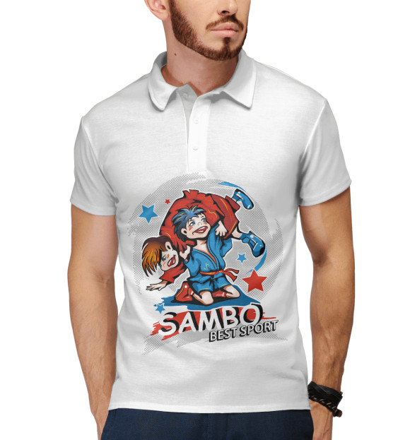 Мужское поло с притом Самбо Лучший Спорт цвета Белый Мужское поло с изображением Самбо Лучший Спорт цвета Белый