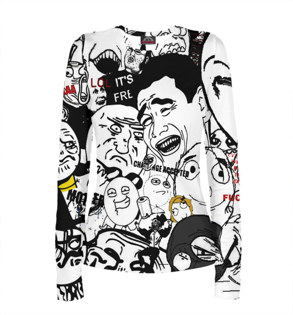 Женский лонгслив с притом Мемчики | Мемы цвета Белый Женский лонгслив с изображением Мемчики | Мемы цвета Белый