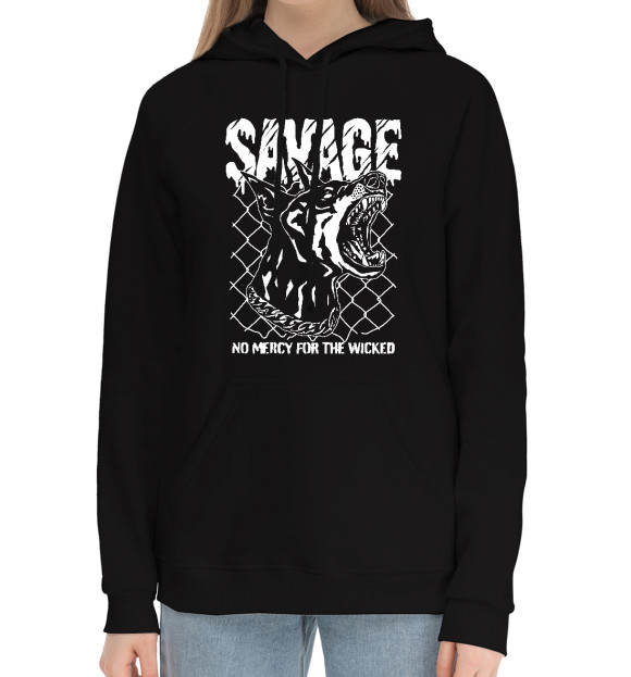 Женский хлопковый худи с изображением Злой Доберман-Пинчер цвета Черный