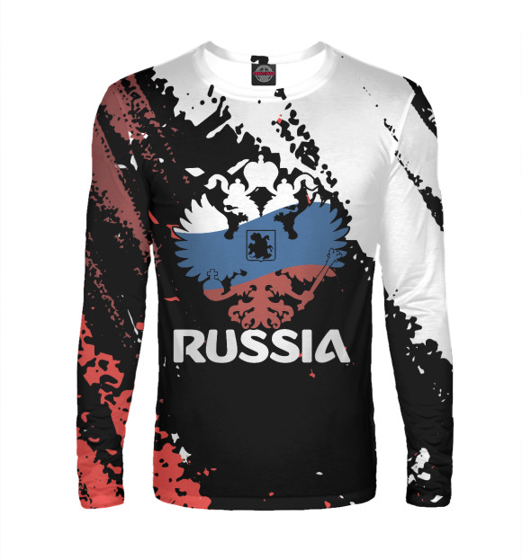 Мужской лонгслив с изображением RUSSIA цвета Белый