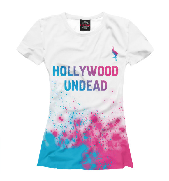 Женская футболка с изображением Hollywood Undead Neon Gradient (брызги) цвета Белый