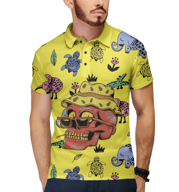 Мужское поло с изображением Summer skull цвета Белый