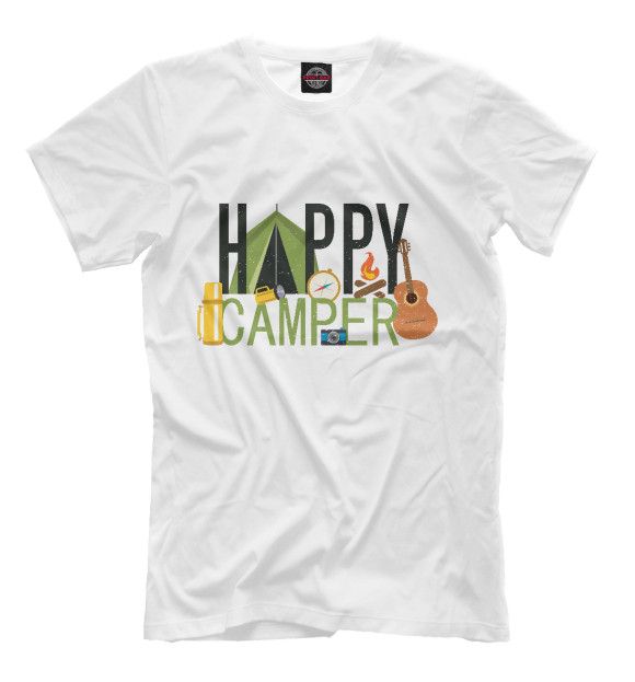 Мужская футболка с притом Happy camper цвета Белый Мужская футболка с изображением Happy camper цвета Белый