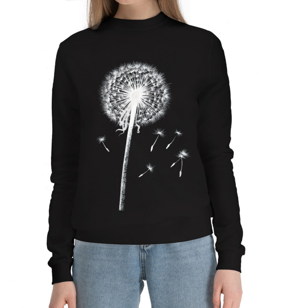 Женский хлопковый свитшот с изображением Одуванчик цвета Черный
