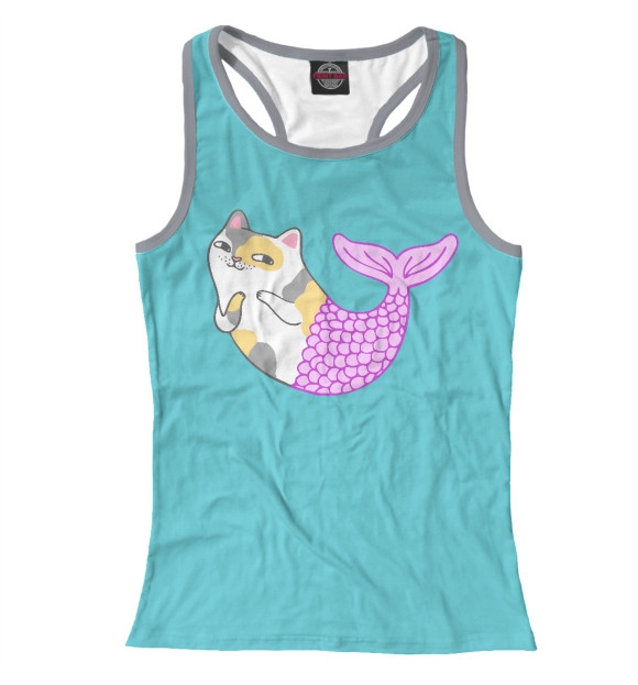 Женская майка-борцовка с изображением Котик - русалка цвета Белый