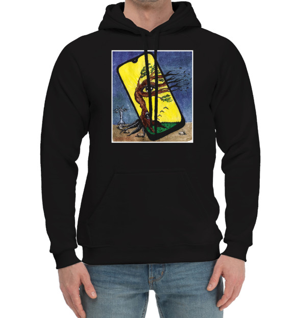 Мужской хлопковый худи с изображением Смартфон цвета Черный