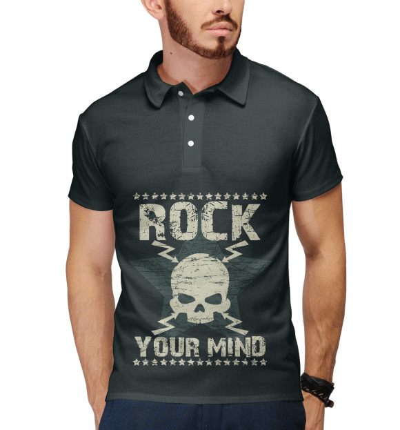 Мужское поло с изображением Rock цвета Белый
