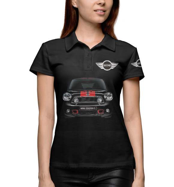 Женское поло с изображением Mini Cooper цвета Белый