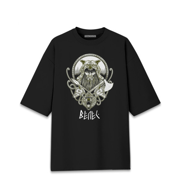 Мужская футболка оверсайз с изображением Славянский Велес цвета Черный