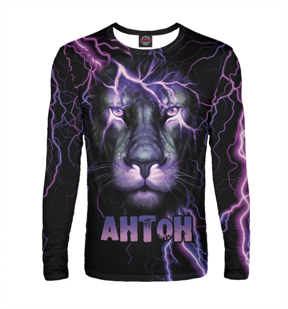 Мужской лонгслив с изображением Неоновый лев Антон цвета Белый