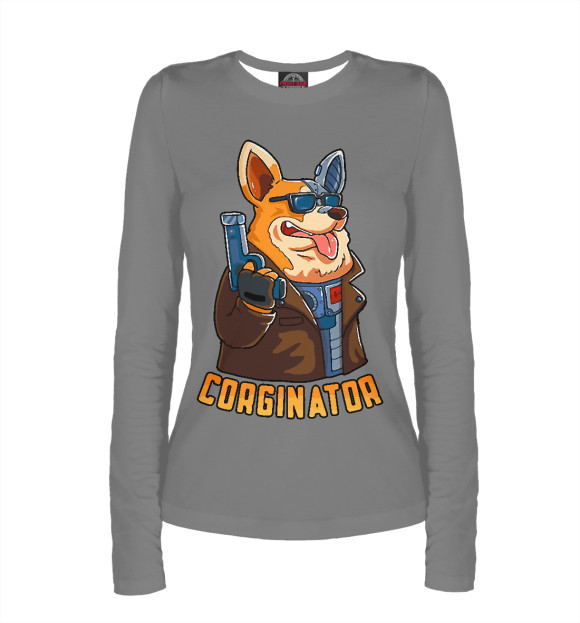 Женский лонгслив с изображением Corginator цвета Белый